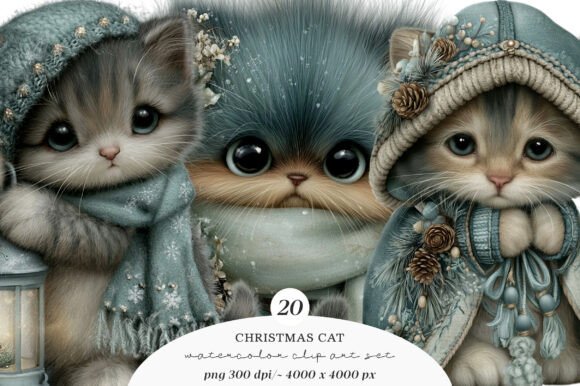 Download Whimsical Christmas Cat Clipart Bundle - Cat clipart Collection